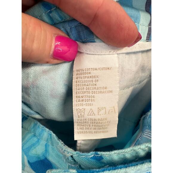 Tommy Hilfiger Blue Green Hawaiin Crop Pants Women Size 14 Stretch Beach Boho - Picture 11 of 12